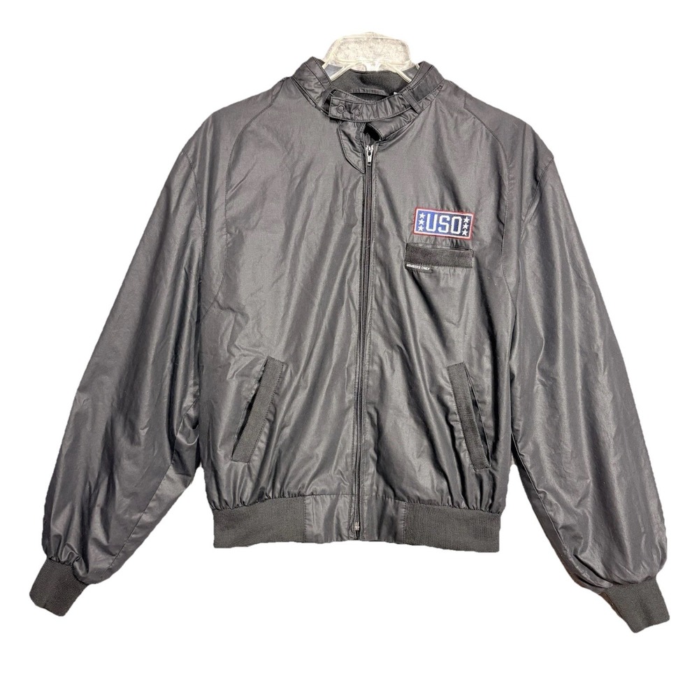 VTG Members Only USO Bomber Jacket Mens L Black Racing Moto Made Hong Kong 42